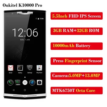 

Oukitel K10000 Pro MT6750T Octa Core 10000mAh Mobile Phone 5.5 Inch FHD 3GB+32GB Android7 OTG 13MP Fingerprint 4G LTE SmartPhone