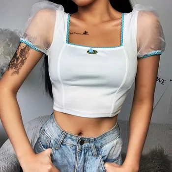 Lofia Mesh Puff Sleeve Top Vintage T Shirt Short Sleeve Top Women Summer Clothes 2020 Fang Ling Women's Crop Top Cotton Lace 
Lofia Mesh Puff Sleeve Top Vintage T Shirt Short Sleeve Top Women Summer Clothes 2020 Fang Ling Women's Crop Top Cotton Lace