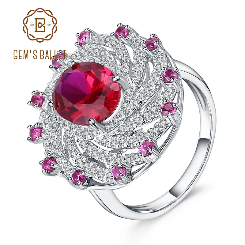 

GEM'S BALLET Classic Ruby Gemstone Spiral Shape Rings Real 925 Sterling Silver Ring For Women Wedding Fine Jewelry