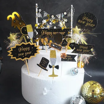 Black Gold Happy New Year Flag Cake Topper Dessert Table Dessert Dress Up Party Supplies Cake Topper for DIY Party Decoration G 
Black Gold Happy New Year Flag Cake Topper Dessert Table Dessert Dress Up Party Supplies Cake Topper for DIY Party Decoration G