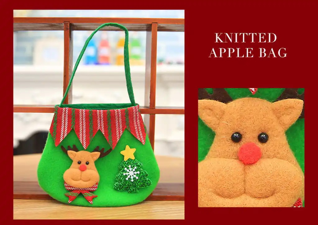 deer pattern apple pouch santa claus snowman xmas gift bag