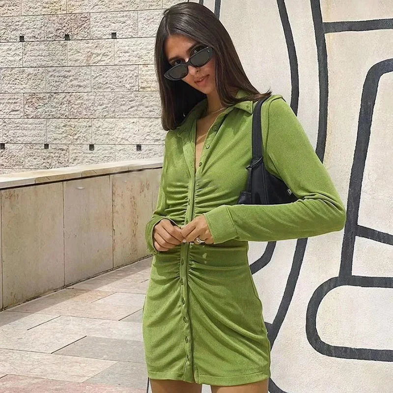 Pleated Slim Shirt Collar Style Dress Feminine Sexy Elegant Button Slim Fashion Autumn and Winter Style
Pleated Slim Shirt Collar Style Dress Feminine Sexy Elegant Button Slim Fashion Autumn and Winter Style