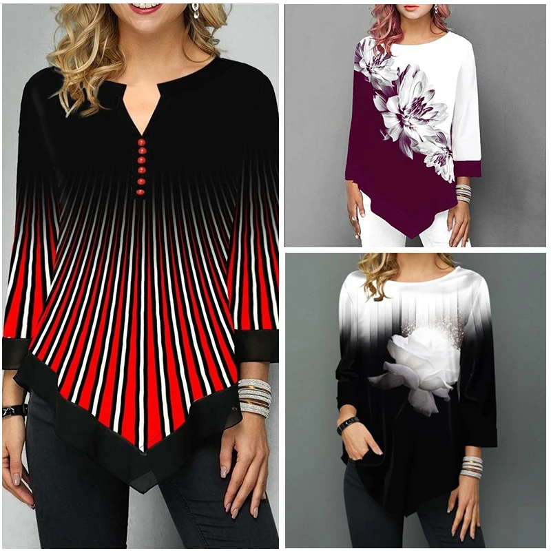 2020 Spring New Women Irregular Shirt Long Sleeve Casual Print 3D Tee Shirts V Neck Long Sleeve Blouses Female Clothes Plus Size
2020 Spring New Women Irregular Shirt Long Sleeve Casual Print 3D Tee Shirts V Neck Long Sleeve Blouses Female Clothes Plus Size