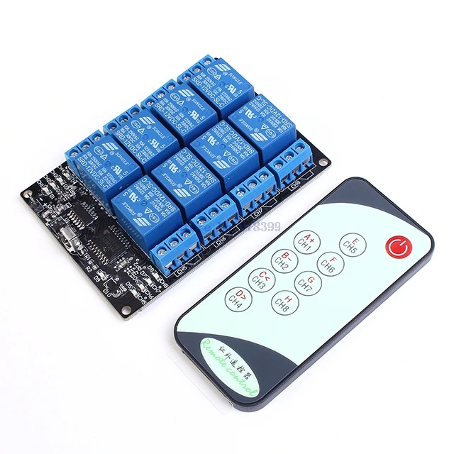 A7-- 12V 8 Channel Infrared Receiver Board Delay Relay Driving Module + 9 Keys IR Remote Control Transmitter Self-Lock Controlle
A7-- 12V 8 Channel Infrared Receiver Board Delay Relay Driving Module + 9 Keys IR Remote Control Transmitter Self-Lock Controlle