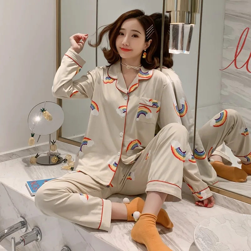 Pajamas Women's Spring And Autumn Long Sleeve Korean-style Students Cardigan Rainbow Two-Piece Set Sweet Little Fold-down Collar
Pajamas Women's Spring And Autumn Long Sleeve Korean-style Students Cardigan Rainbow Two-Piece Set Sweet Little Fold-down Collar