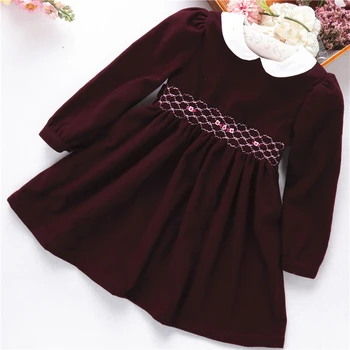 

winter girls dresses long sleeve wine red smocked handmade boutiques kids clothes 91014552