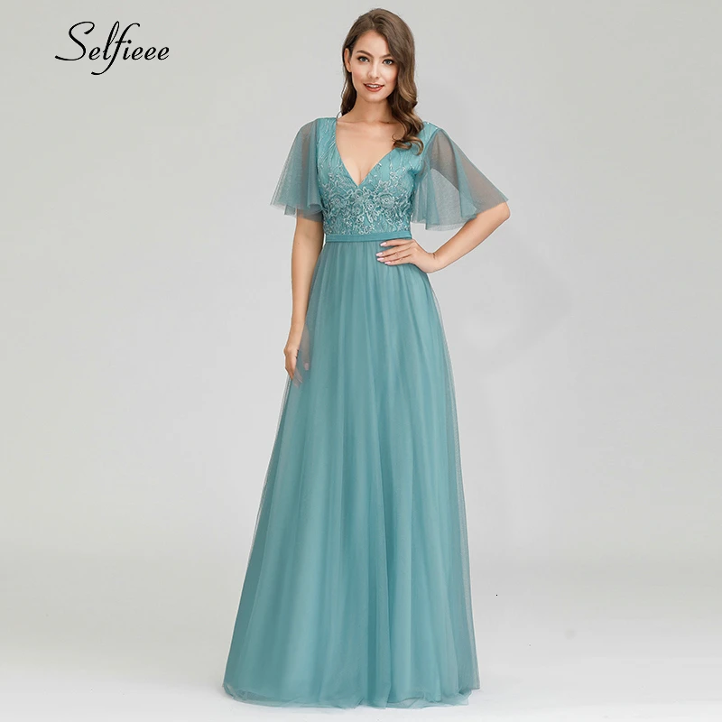 Sexy Blue Maxi Dress Women A-Line Double V-Neck Ruffles Sleeve Embroidered Sequined Elegant Summer Party Dress Ropa Mujer 2020
Sexy Blue Maxi Dress Women A-Line Double V-Neck Ruffles Sleeve Embroidered Sequined Elegant Summer Party Dress Ropa Mujer 2020