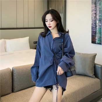 Women's Shirt 2020 Spring New Single Button Turn-down Collar Drawstring Solid Shirt Korean BF Style Loose Woman Tops LS288
Women's Shirt 2020 Spring New Single Button Turn-down Collar Drawstring Solid Shirt Korean BF Style Loose Woman Tops LS288