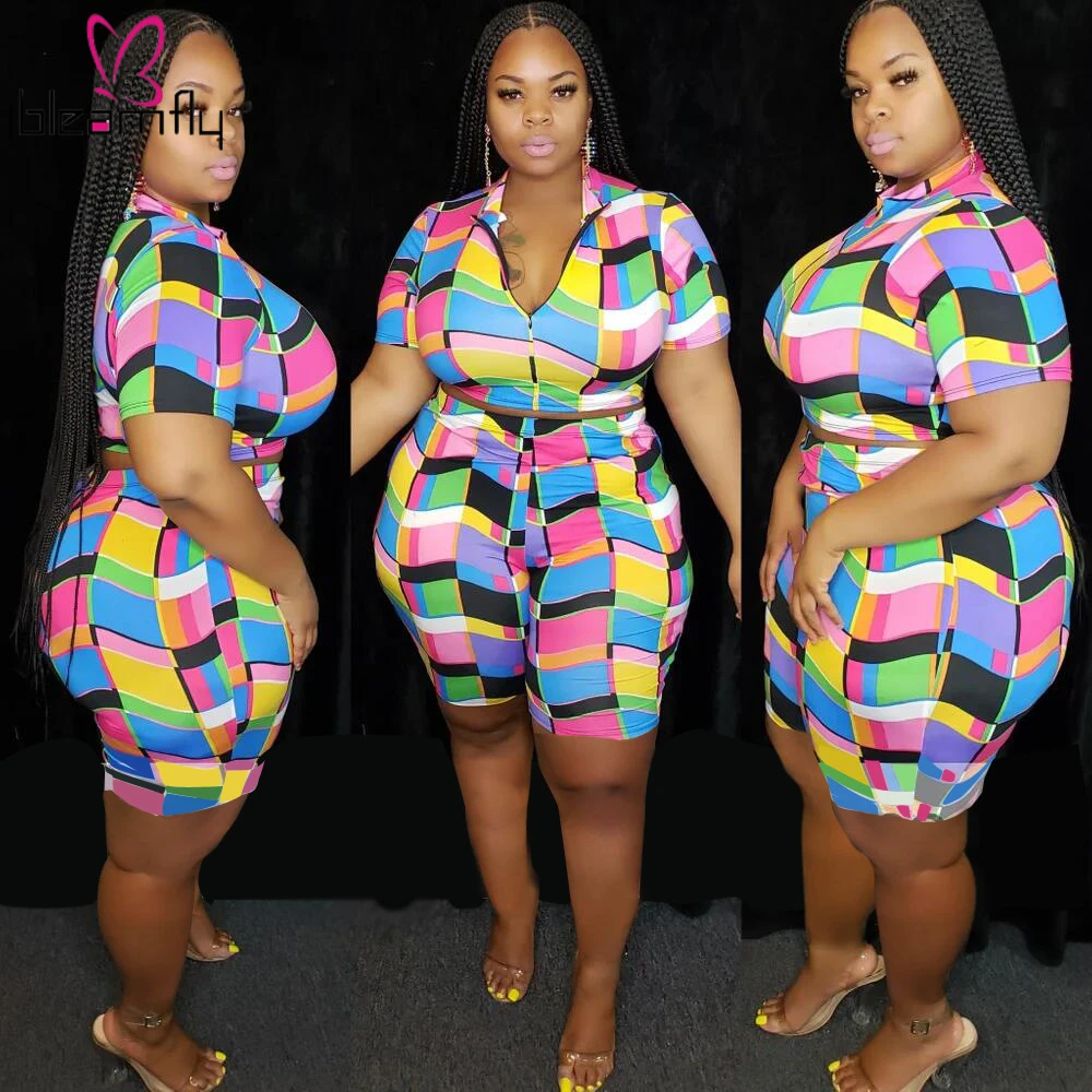 Plus Size 4XL Autumn Colorful Geometric Printed Women's Set Short Sleeve Tee Crop Tops + Pants Two Piece Sets Sporty Tracksuits
Plus Size 4XL Autumn Colorful Geometric Printed Women's Set Short Sleeve Tee Crop Tops + Pants Two Piece Sets Sporty Tracksuits