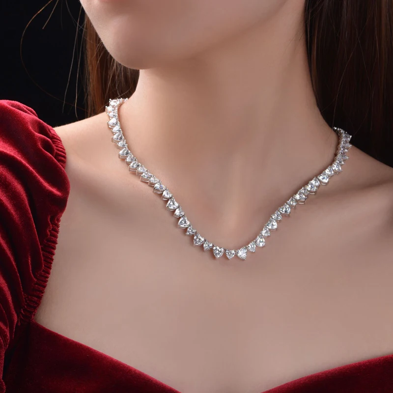 OEVAS 100% 925 Sterling Silver 6*6mm Heart High Carbon Diamond 43cm Chains Necklace For Women Sparkling Wedding Fine Jewelry