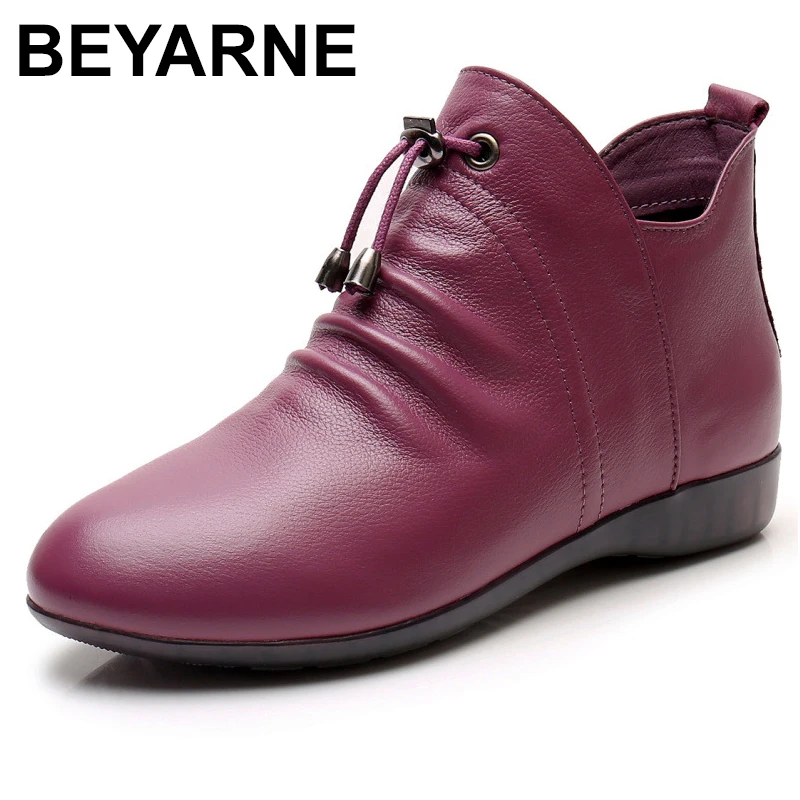

BEYARNE Fashion Women Boots Autumn Genuine Leather Boots Ankle Boots 2020 Winter Warm Plush Fur Women Shoes Plus Size 43