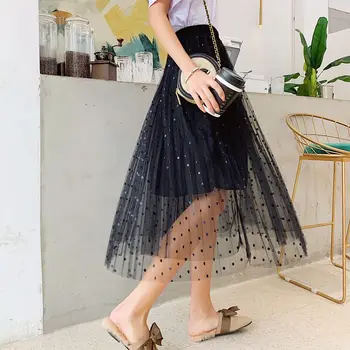 COIGARSAM Casual Polka Dot Women Skirt New Spring Summer Mesh Skirts Beige Pink Black 3021 
COIGARSAM Casual Polka Dot Women Skirt New Spring Summer Mesh Skirts Beige Pink Black 3021
