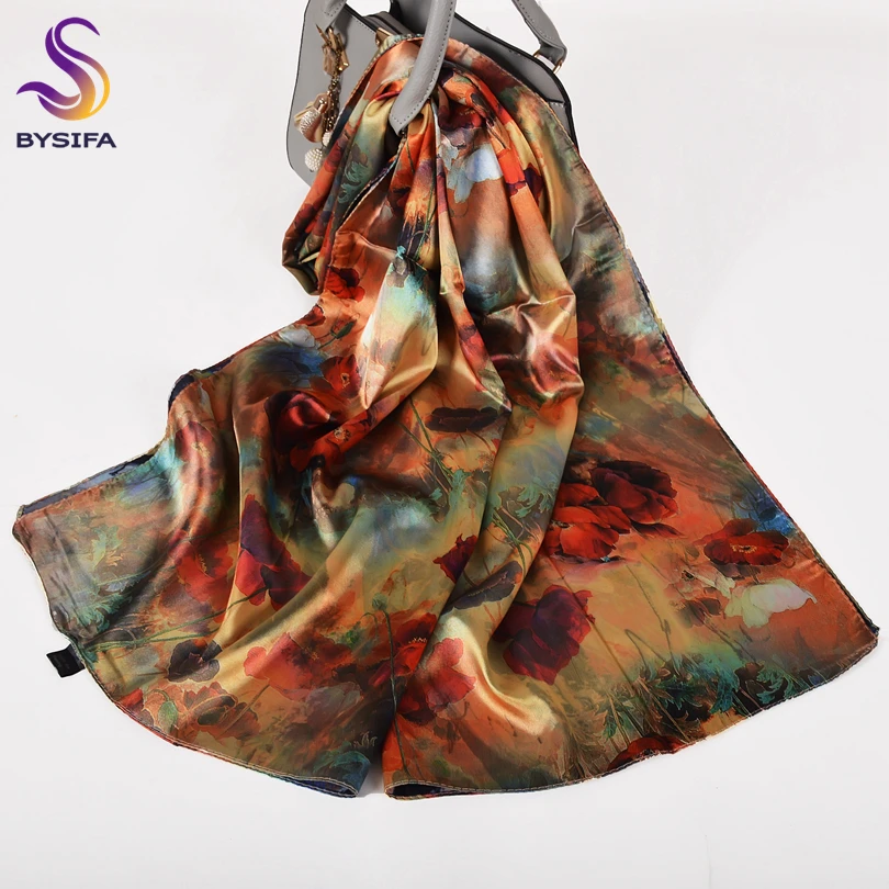 

[BYSIFA] New Ladies Satin Long Scarves Shawls Luxury Brand Red Rose Silk Neck Scarf Cape Autumn Women Spring Headscarves Hijabs