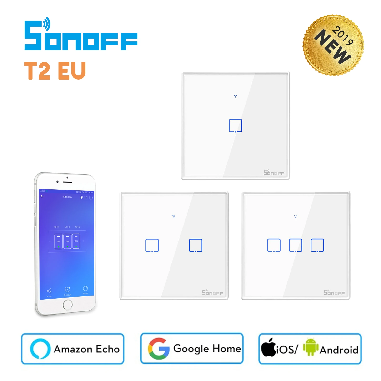 Sonoff T2 EU Touch Wifi Switch, Ewelink APP 433 RF Remote Control, Works with Alexa Google Home Smart Home
Sonoff T2 EU Touch Wifi Switch, Ewelink APP 433 RF Remote Control, Works with Alexa Google Home Smart Home
