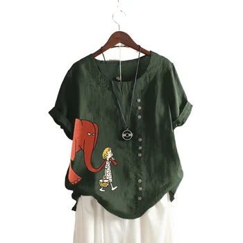 Fashionable Printed Women Tops Summer New Round Neck Short Sleeve Elephant Cartoon Retro Cotton and Linen Loose Leisure Shirts
Fashionable Printed Women Tops Summer New Round Neck Short Sleeve Elephant Cartoon Retro Cotton and Linen Loose Leisure Shirts