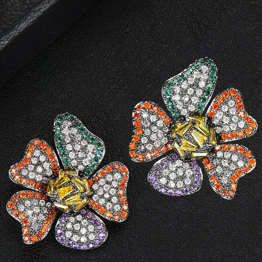 GODKI Trendy Colorful Flower CZ Earrings For Women Wedding Cubic Zircon Brincos boucle d'oreille 2020 Bohemia Jewelry HOT | Украшения и