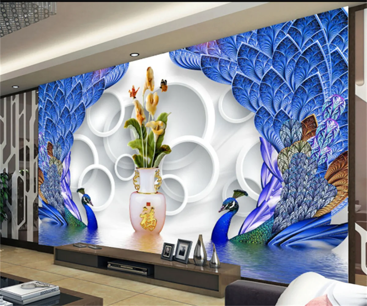 

Nordic Auspicious Wealth Peacock Vase Living Room Bedroom Hotel Wallpaper Customize Any Size Wallpaper Mural papel de parede 3d