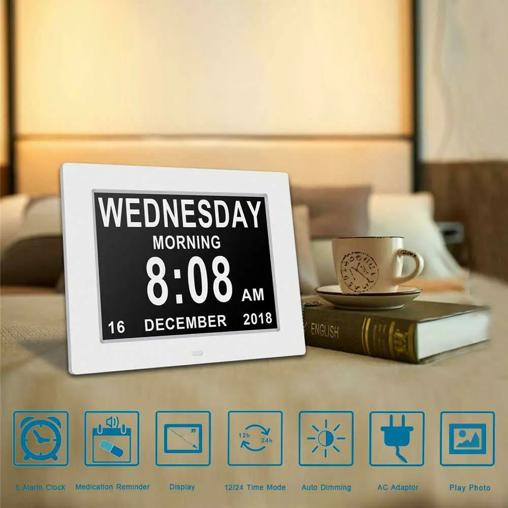 Цифровые часы с ЖК-дисплеем 8 дюймов календарем датой днем и временем
