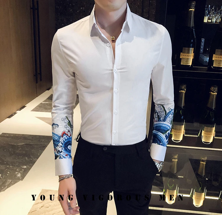 Camisas de manga larga estampadas para hombre, ropa de moda de alta calidad, esmoquin informal coreano ajustado, ropa de calle para Club, color negro/blanco, 3XL-M, 2022 1 Hb402a39ec5244c0b936b81de6c87e8e0g