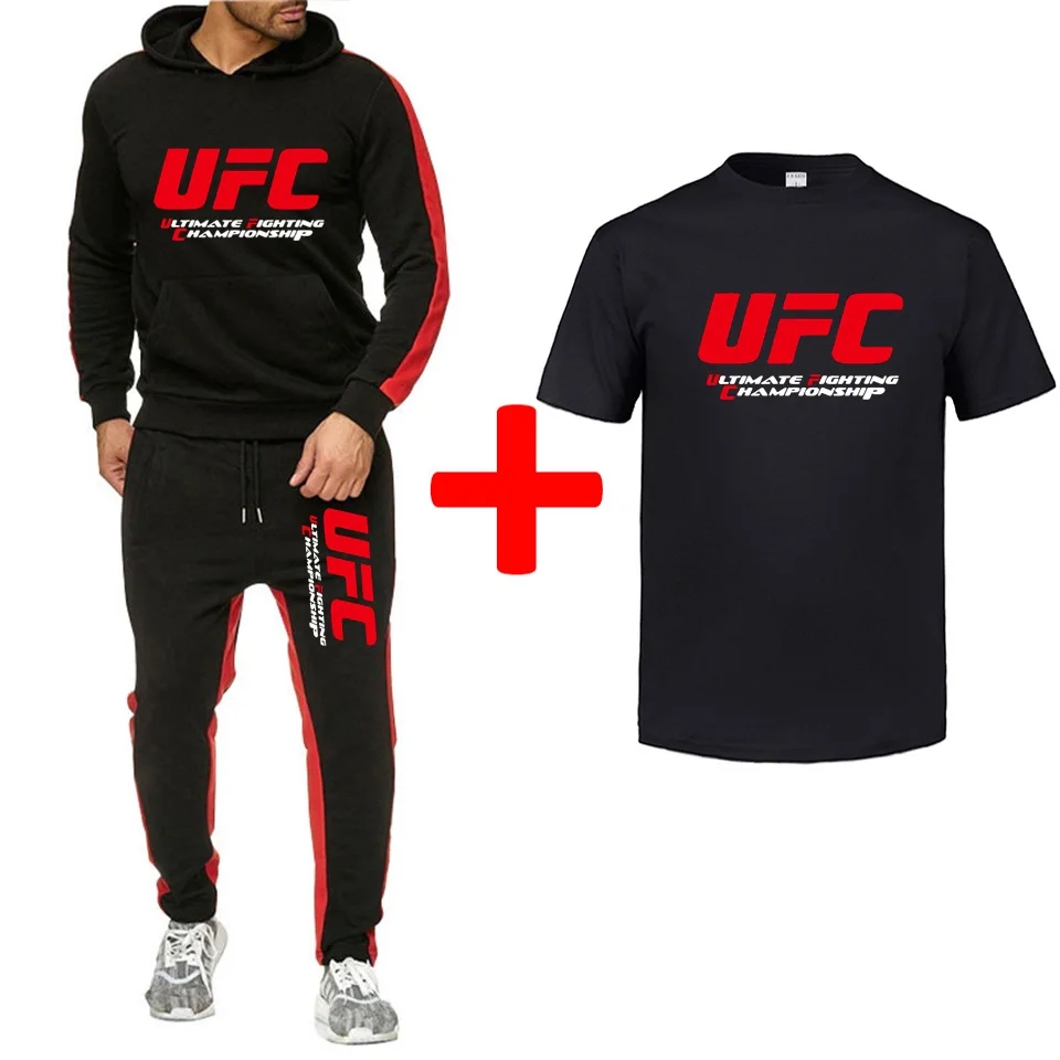

UFC ultimate fighting competition sports casual protective pants T-shirt 3 sets of plush hoodie suit