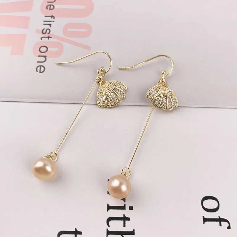 

AIYANISHI 18K Gold Filled Natural Freshwater Peal Drop Earring Women Engagement Shell Shape Drop Pearl Earrings Jewelry