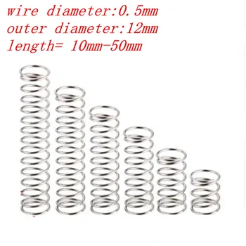 10pcs 0.5mm 0.5x12xL Stainless Steel compression spring. outer diameter=4mm length 5/10/15/20/25/30/35/40/45/50
10pcs 0.5mm 0.5x12xL Stainless Steel compression spring. outer diameter=4mm length 5/10/15/20/25/30/35/40/45/50