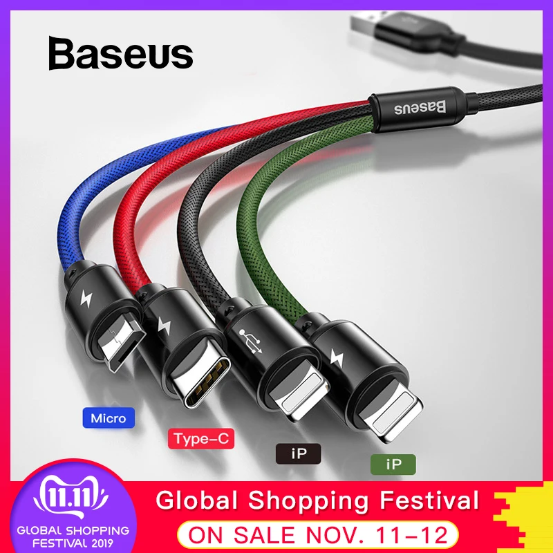 Baseus USB Cable for iPhone Xs Max XR X 4 in 1 Charge Cable USB Type C for Samsung S9 S10 Micro USB Cable Type C Wire Cord
Baseus USB Cable for iPhone Xs Max XR X 4 in 1 Charge Cable USB Type C for Samsung S9 S10 Micro USB Cable Type C Wire Cord
