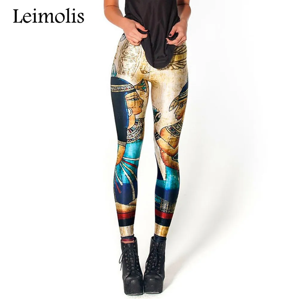 

Leimolis 3D printed fitness push up workout leggings women gothic retro Egypt pharaoh plus size High Waist punk rock pants