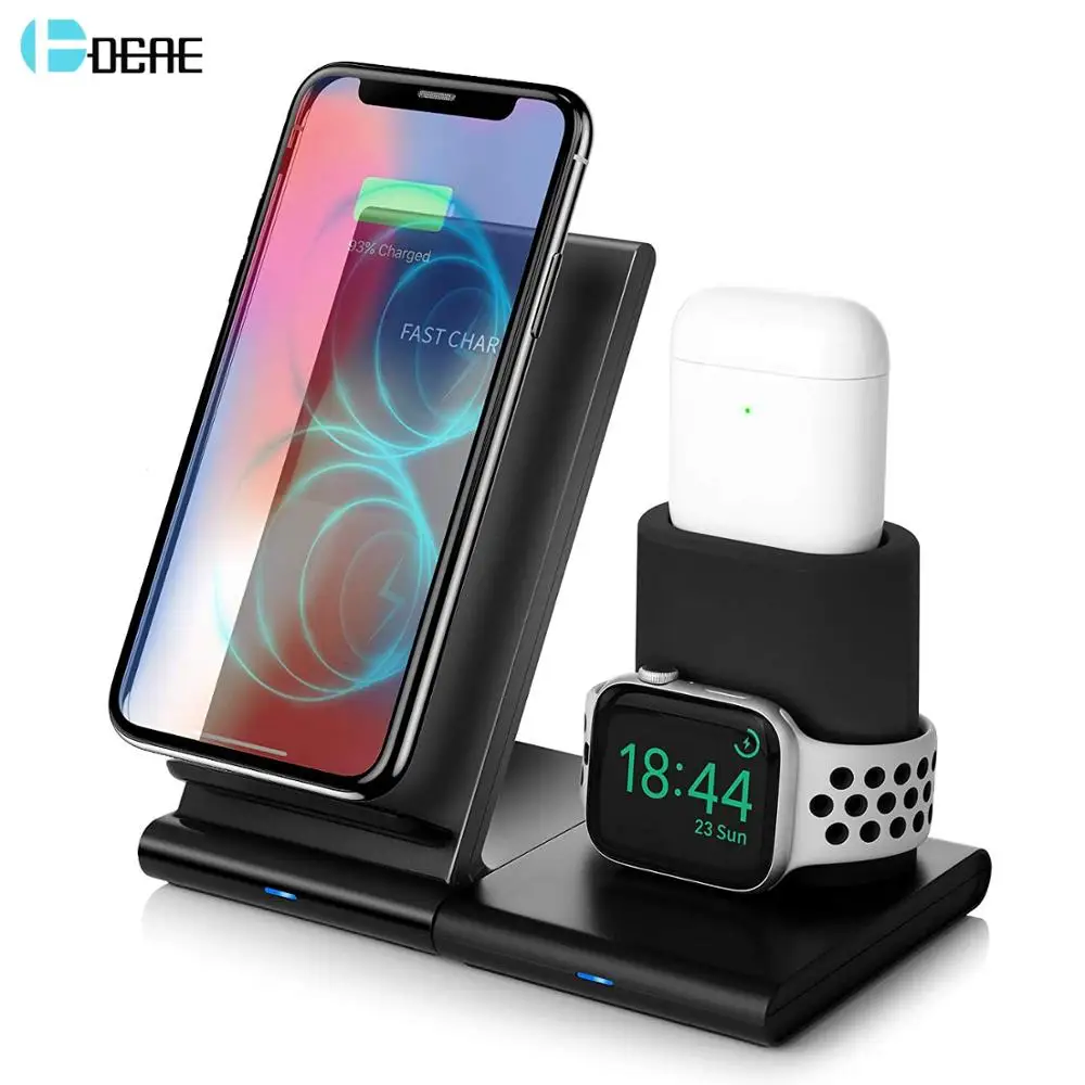 

DCAE Qi Wireless Charger for iPhone XS Max XR X 8 Samsung S10 S9 S8 3 in 1 10W Fast Charging Dock Stand For Apple Watch AirPods