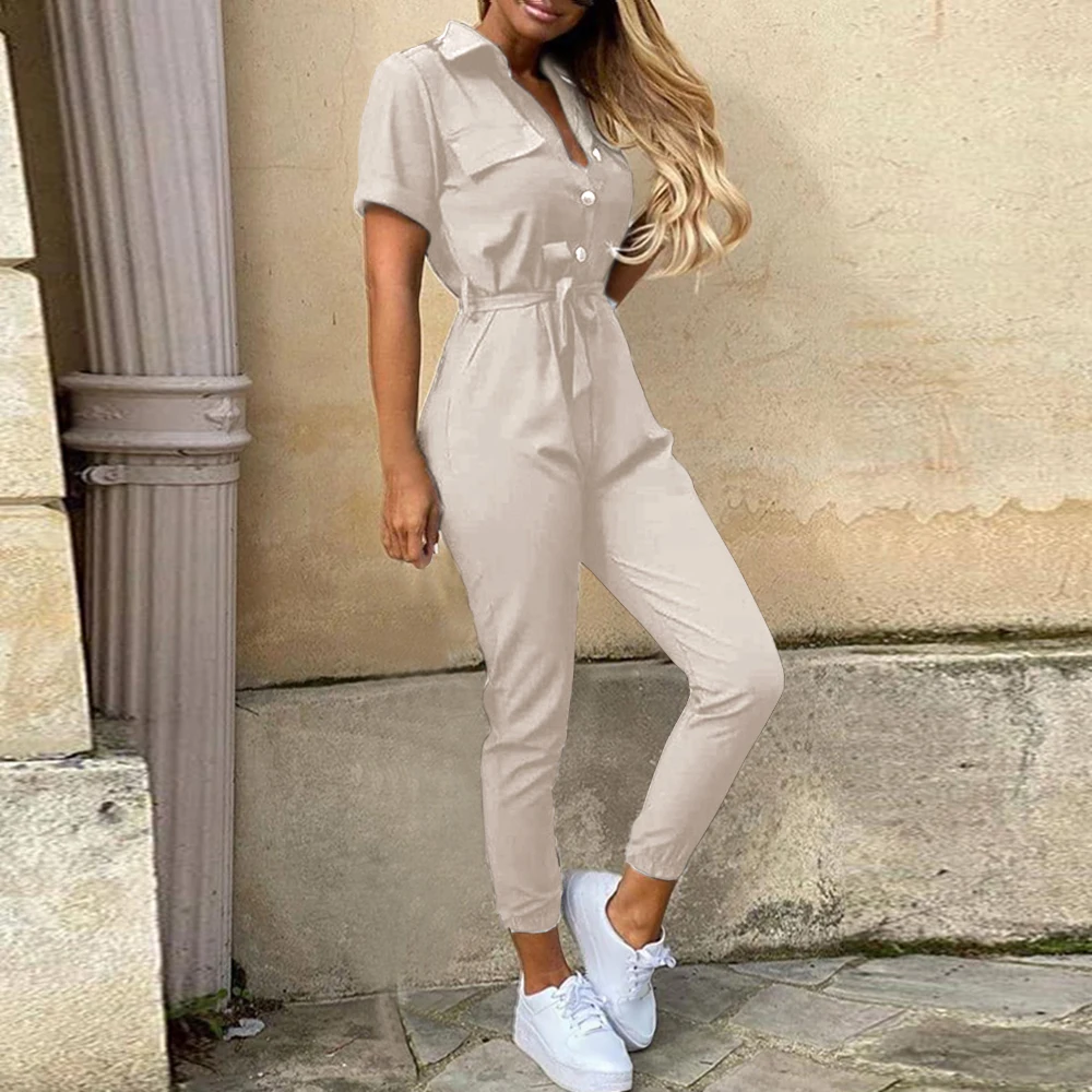 Women Casual solid color Jumpsuit 2020 Summer Deep V Neck Button Shirt Overalls Short Sleeve Office Lady One Piece Romper Belt
Women Casual solid color Jumpsuit 2020 Summer Deep V Neck Button Shirt Overalls Short Sleeve Office Lady One Piece Romper Belt