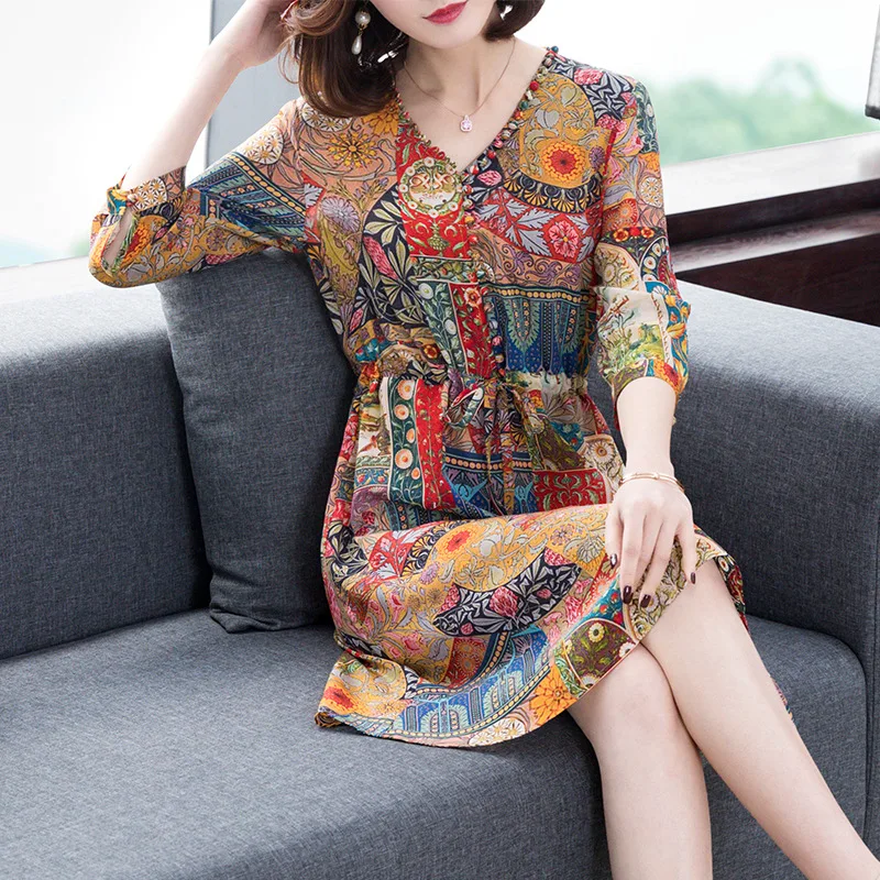 2019 Spring Clothing New Style WOMEN'S Dress A- line Printed Long Sleeve V-neck Waist Hugging Slimming Mid-length Full Body Dres
2019 Spring Clothing New Style WOMEN'S Dress A- line Printed Long Sleeve V-neck Waist Hugging Slimming Mid-length Full Body Dres