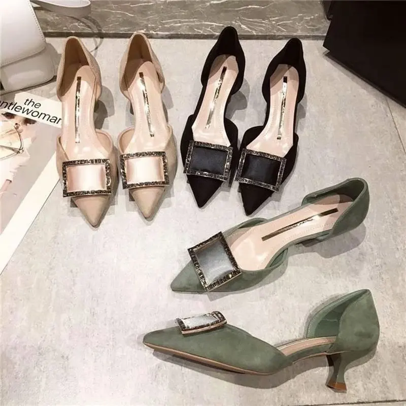 Women Fashion High heels Lady Suede leather Crystal Square Buckle Pumps Pointed Single Female Elegant Wedding stiletto J14-05
Women Fashion High heels Lady Suede leather Crystal Square Buckle Pumps Pointed Single Female Elegant Wedding stiletto J14-05
