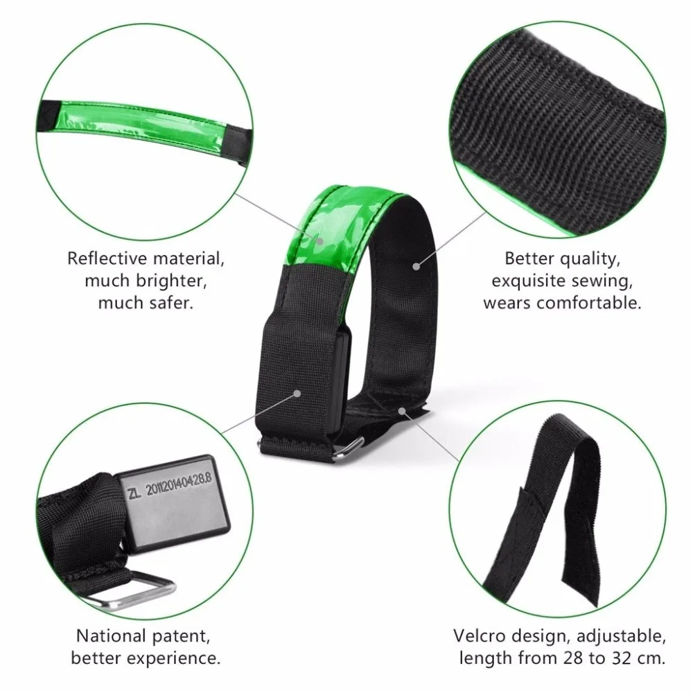 LED Armband 4-Pack Glow Bracelet Safety Light-Up Sports Wristband Ankle Reflective Strips with LED Flashing Lights for Running (2)