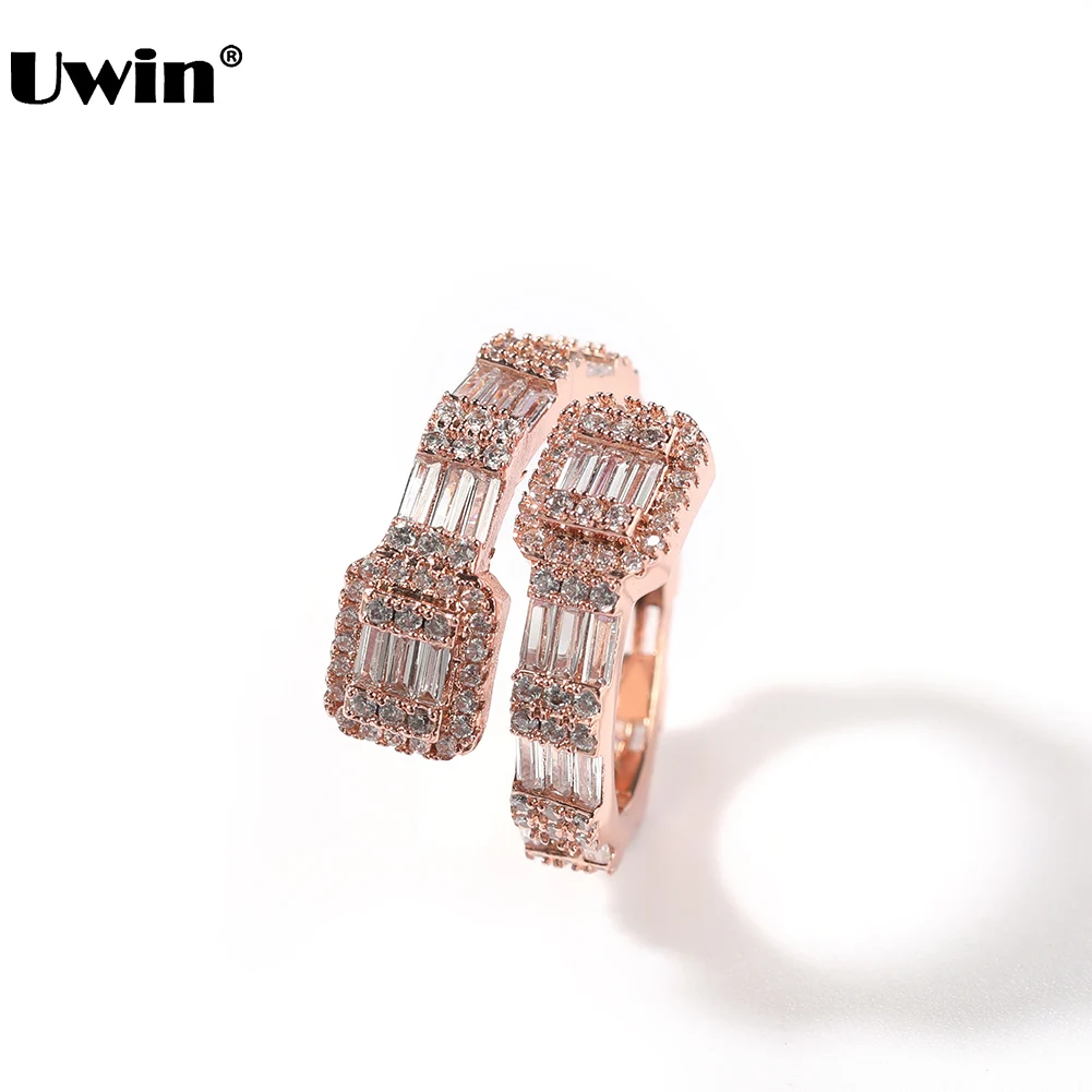 

UWIN 4mm baguettecz Rings for Women AAA Iced Out Cubic Zirconia Rose Gold Color Rings Fashion Hip Hop Jewelry for Drop Shipping