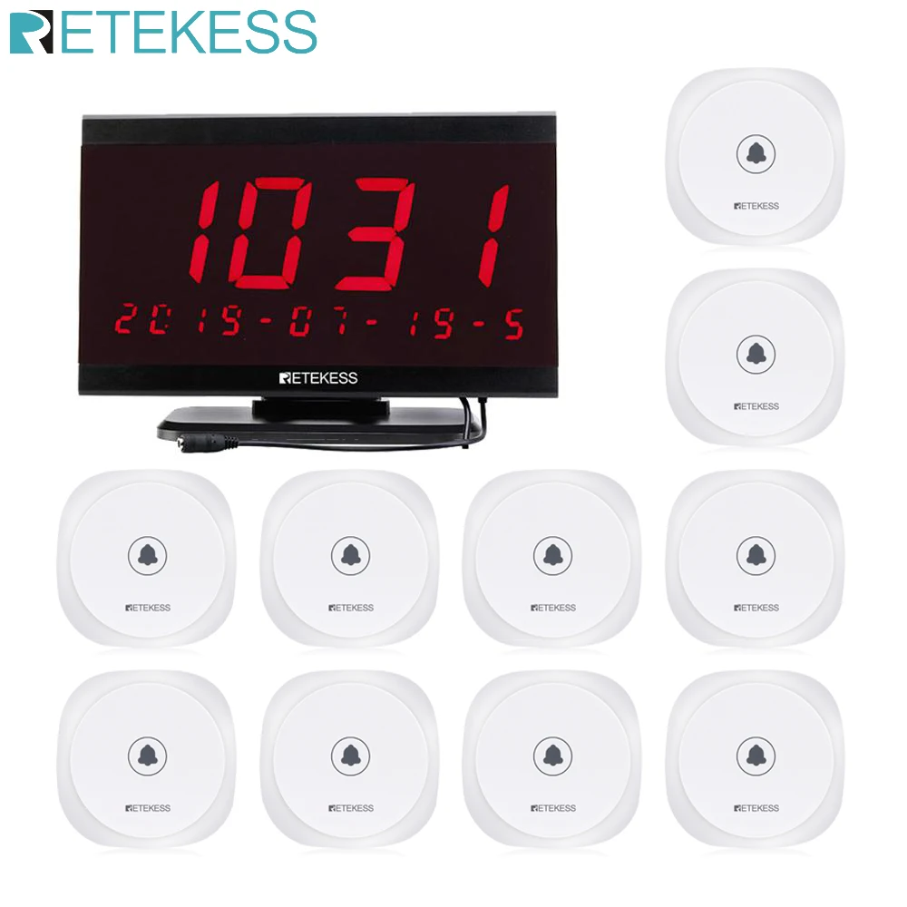 Retekess TD105 999CH Host Receiver+10pcs TD017 Call Button Restaurant Pager Waiter Calling System Call Customer Service Cafe
Retekess TD105 999CH Host Receiver+10pcs TD017 Call Button Restaurant Pager Waiter Calling System Call Customer Service Cafe