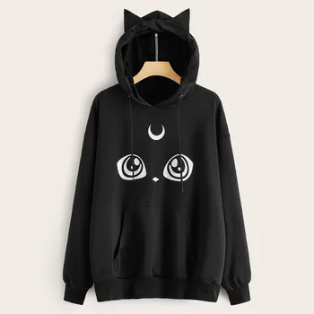 

WoMen Sweatshirts Autumn Hooded Long Sleeve Hoodies Sweatshirt Women Cat Print Tops Hoodie Poleron Mujer Plus Size#J31