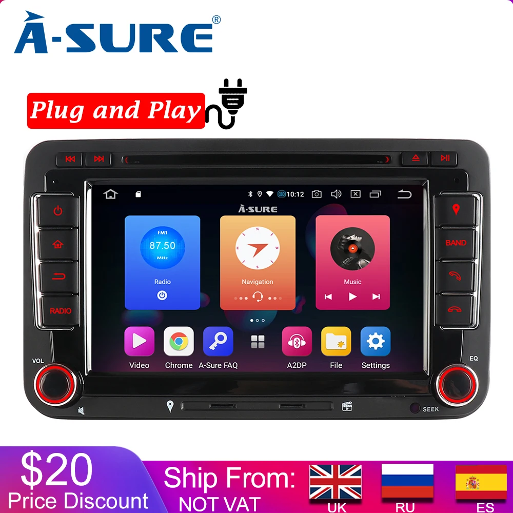 Автомобильная магнитола A Sure 2 Din 7 дюймов Android 9 0 GPS DVD плеер для Volkswagen VW PASSAT B6 Polo Sharan