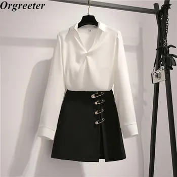Fashion Simple Autumn New Casual 2 Piece set Women Lapel Ruched White Shirt Blouse and Brooch Deco irregular Skirts Suits Outfit
Fashion Simple Autumn New Casual 2 Piece set Women Lapel Ruched White Shirt Blouse and Brooch Deco irregular Skirts Suits Outfit