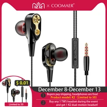 3.5mm dupla-drive fone de ouvido estéreo fone de ouvido esportes fone de ouvido com fio com microfone adequado para iphone samsung huawei painço(China)