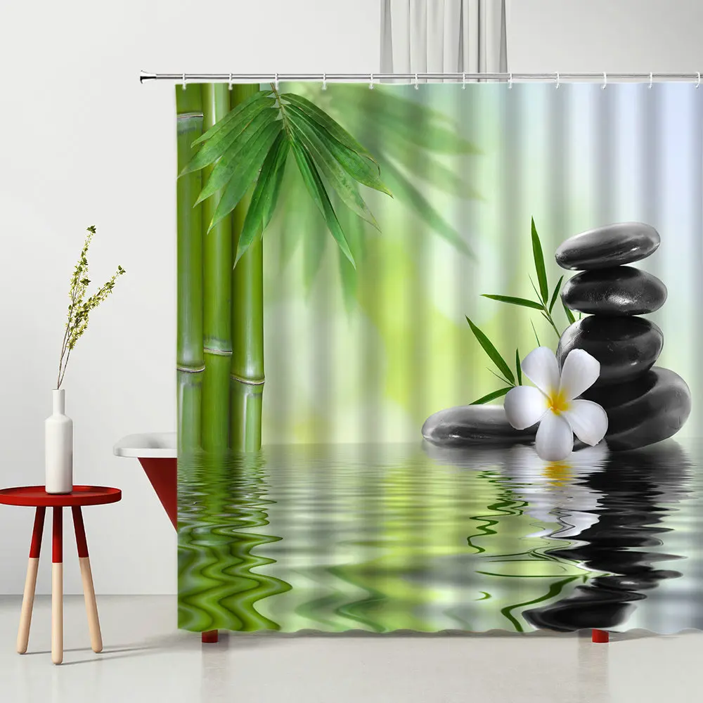 

Zen Shower Curtains Green Bamboo Garden Buddha Bathroom Waterproof Curtain 3D Printing Polyester Fabric Screen Home Decoration