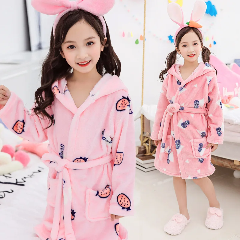 

Teen Girls Winter Nightwear Robes Kids Clothes Night-robe Thick Flannel Pyjamas Sleepwear Child Pajamas bathrobe kids 6 8 10 12y