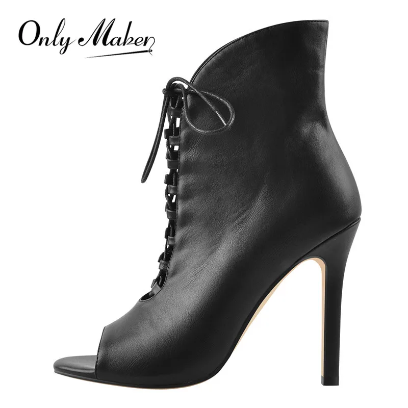Onlymaker Women's Peep Toe Black Matte Lace Up Cut Out Open Toe Sexy Stiletto Heel Elegant Classic Big Size Ankle Booties
Onlymaker Women's Peep Toe Black Matte Lace Up Cut Out Open Toe Sexy Stiletto Heel Elegant Classic Big Size Ankle Booties