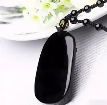 

collier pendentif Dragon obsidienne noir sculpté à la mode amulette + perles pour hommes chanceux collier en gros bijoux pour h