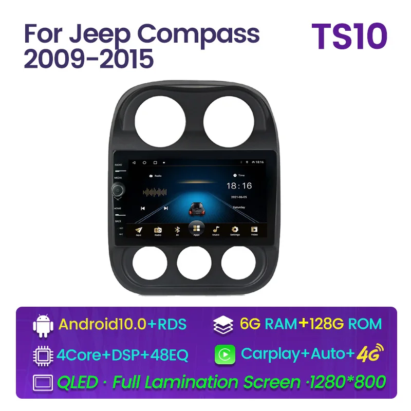 Автомагнитола 2 Din Android для JEEP Compass 2009-2016 IPS экран Gps-навигация Мультимедиа