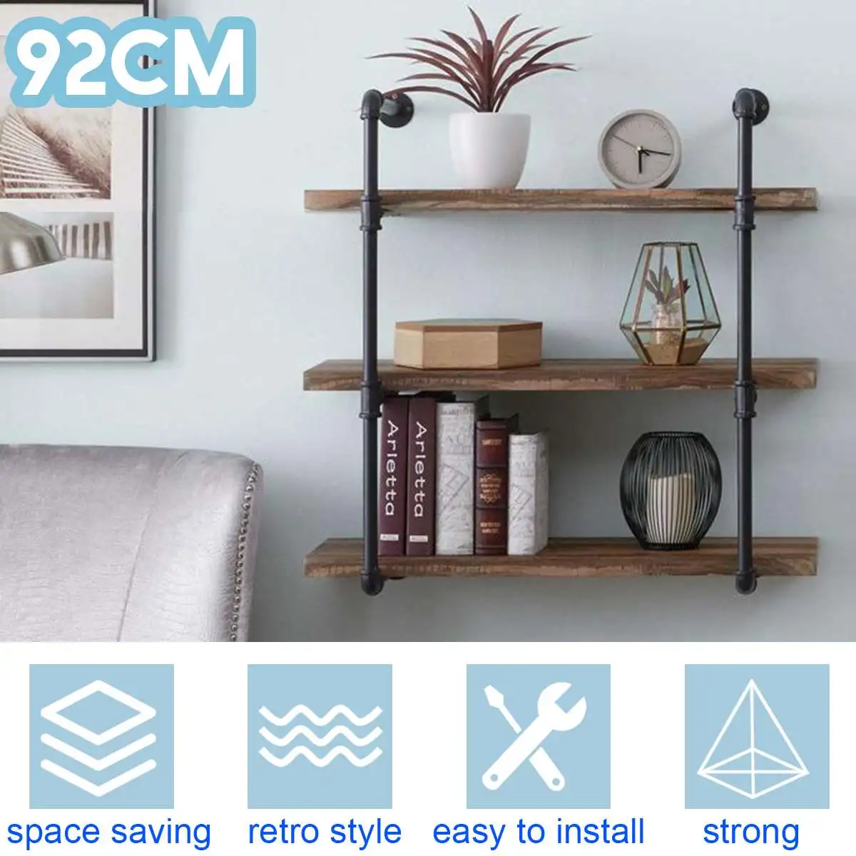 92cm 3-Tier Industrial Iron Pipe Bookshelf Standing Book Shelves Storage Set of 2pcs Storage Bookshelf Rack Pipe Shelf Bracket
92cm 3-Tier Industrial Iron Pipe Bookshelf Standing Book Shelves Storage Set of 2pcs Storage Bookshelf Rack Pipe Shelf Bracket