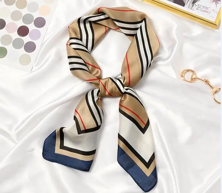 

Yishine 70x70CM 3Colors New Women Multifunction Polyester Silk Scarf Elegant Stripes Printed Casual Satin Small Square Wraps