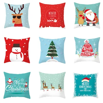 

2020 New Christmas Pillowcase Cartoon Santa Claus Deers Snowmen Printing Sofa Pillow Cover Set New Year Xmas Home Decor Supplies