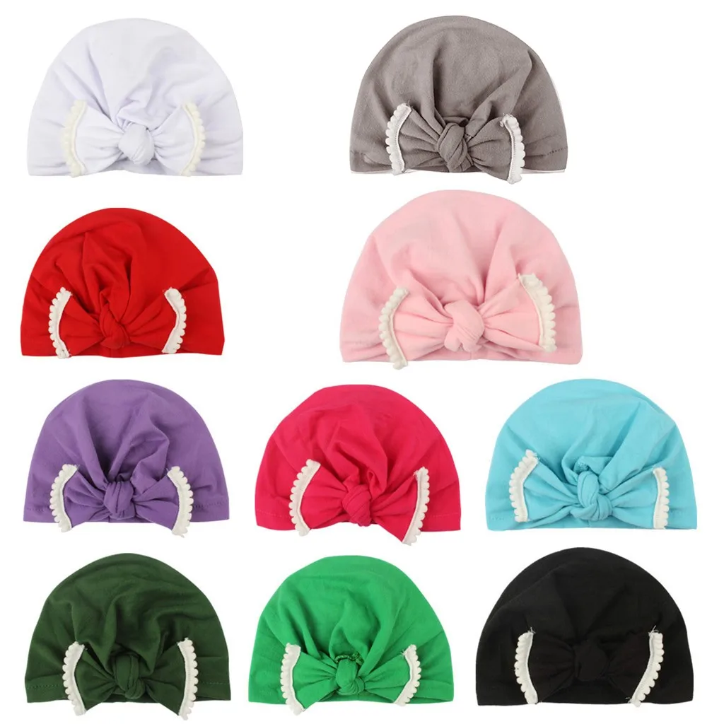 Newborn Baby Boys Girls Soft Turban Cap Baby bow Indian hat pullover hat cap Beanie Solid Bow Knot Wrap Hats Baby Gifts