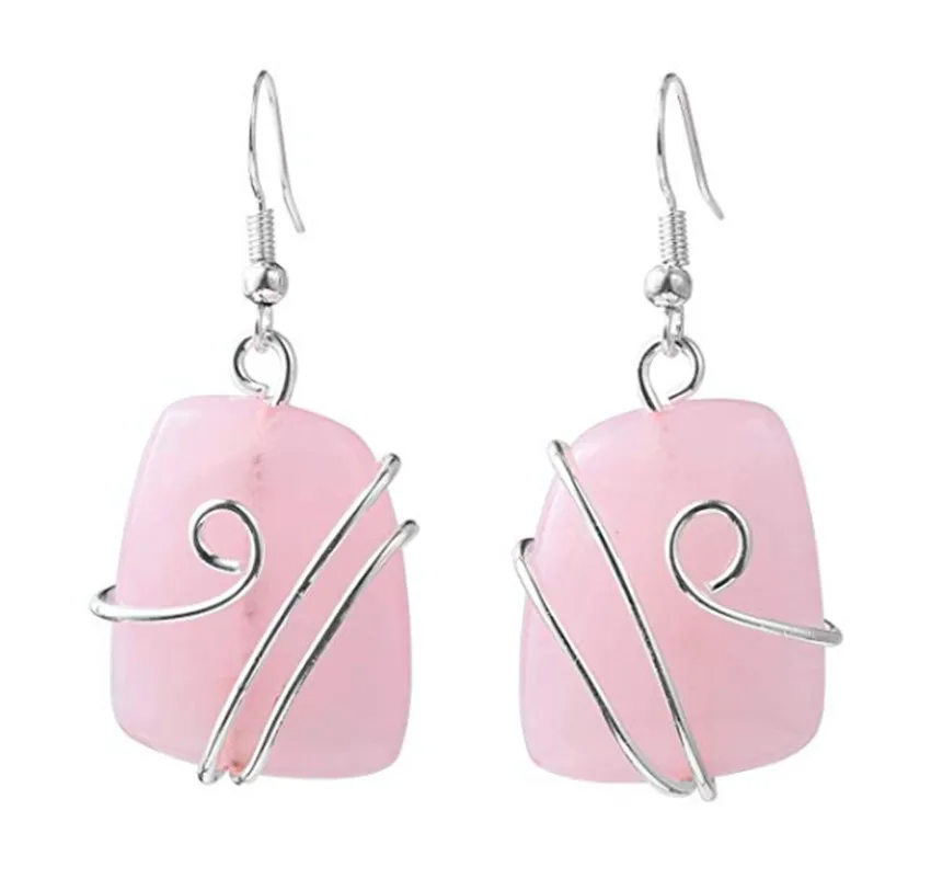 FYJS Unique Silver Plated Wire Wrap Irregular Shape Trapezoid Natural Rose Pink Quartz Earrings for Female Anniversary Gift
FYJS Unique Silver Plated Wire Wrap Irregular Shape Trapezoid Natural Rose Pink Quartz Earrings for Female Anniversary Gift
