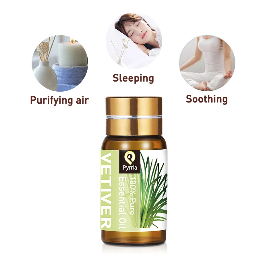 Pyrrla 5ml Vetiver Pure Essential Oils Help Sleep Purifying Air Humidifier Massage Lavender Myrrh Aromatherapy Oil |
